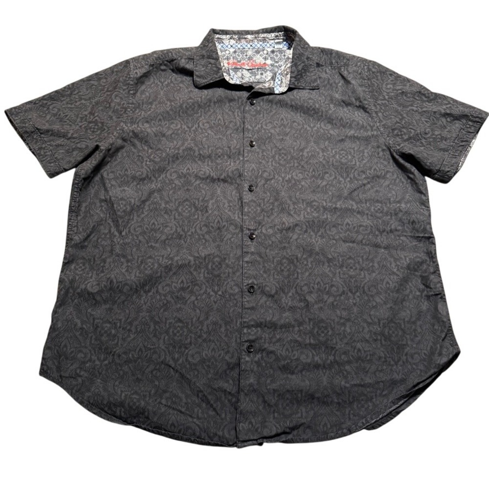 Robert Graham Button Down Short Sleeve Shirt Mens 2XL Ornate Black Classic Fit